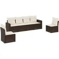 vidaXL Ensemble de salon de jardin 6 pièces avec coussins Marron Poly Rattan