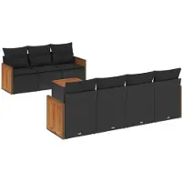vidaXL Ensemble de jardin canapé 8 pièces avec coussins noir poly rotin