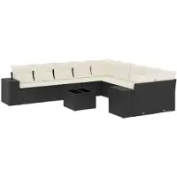 vidaXL Ensemble de salon de jardin 11 pièces avec coussins noir poly rotin