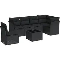 vidaXL Ensemble de salon de jardin 7 pièces avec coussins noir poly rotin