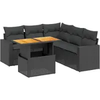 vidaXL Ensemble de salon de jardin 6 pièces avec coussins noir poly rotin