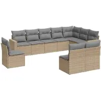 vidaXL Ensemble de salon de jardin 10 pièces avec coussins Beige Poly Rattan