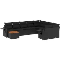 vidaXL Ensemble de 10 canapés de jardin avec coussins noir poly rotin
