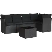 vidaXL Ensemble de salon de jardin 6 pièces avec coussins noir poly rotin