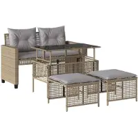 vidaXL Ensemble de salon de jardin 4 pièces avec coussins Beige Poly rotin verre