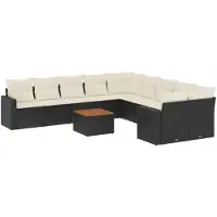 vidaXL Ensemble de salon de jardin 11 pièces avec coussins noir poly rotin