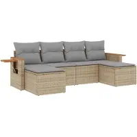 vidaXL Ensemble de salon de jardin 6 pièces avec coussins Beige Poly Rattan