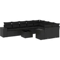 vidaXL Ensemble de 10 canapés de jardin avec coussins noir poly rotin