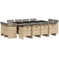 vidaXL Ensemble de jardin 13 pièces avec coussins Mélange beige Poly rotin