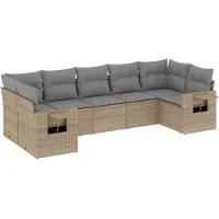 vidaXL Ensemble de salon de jardin 7 pièces avec coussins Beige Poly Rattan