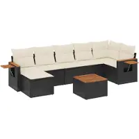 vidaXL Ensemble de jardin canapé 8 pièces avec coussins noir poly rotin