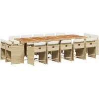 vidaXL Salon de jardin 15 pièces avec coussins Beige Poly Rattan