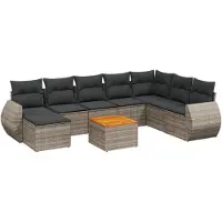 vidaXL Ensemble de salon de jardin 9 pièces avec coussins Gris Poly rotin