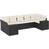 vidaXL Ensemble de salon de jardin 7 pièces avec coussins noir poly rotin