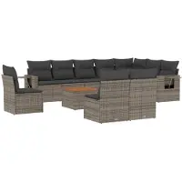 vidaXL Ensemble de salon de jardin 11 pièces avec coussins Gris Poly rotin