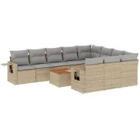 vidaXL Salon de jardin et coussins 11 pcs mélange beige résine tressée