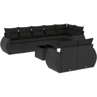 vidaXL Ensemble de salon de jardin 9 pièces avec coussins noir poly rotin
