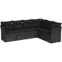 vidaXL Ensemble de salon de jardin 6 pièces avec coussins noir poly rotin