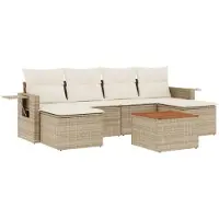vidaXL Ensemble de salon de jardin 7 pièces avec coussins Beige Poly Rattan