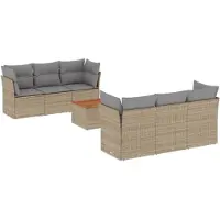vidaXL Ensemble de salon de jardin 7 pièces avec coussins Beige Poly Rattan