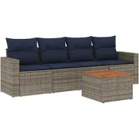 vidaXL Ensemble de salon de jardin 5 pièces avec coussins Gris Poly rotin