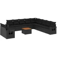 vidaXL Ensemble de 12 canapés de jardin avec coussins noir poly rotin