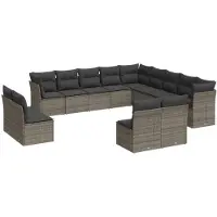 vidaXL Ensemble de 13 canapés de jardin avec coussins Gris Poly Rattan