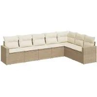 vidaXL Ensemble de salon de jardin 7 pièces avec coussins Beige Poly Rattan