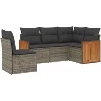 vidaXL Ensemble de salon de jardin 5 pièces avec coussins Gris Poly rotin