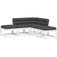 vidaXL Salon de jardin 5 pcs avec coussins blanc bois massif de pin