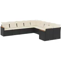 vidaXL Ensemble de 10 canapés de jardin avec coussins noir poly rotin
