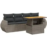 vidaXL Ensemble de salon de jardin 5 pièces avec coussins Gris Poly rotin