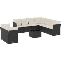 vidaXL Ensemble de 10 canapés de jardin avec coussins noir poly rotin