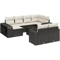 vidaXL Ensemble de salon de jardin 11 pièces avec coussins noir poly rotin
