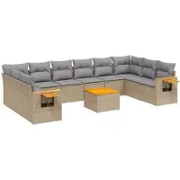 vidaXL Ensemble de salon de jardin 11 pièces avec coussins Beige Poly Rattan
