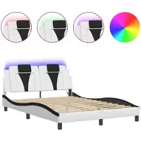 vidaXL Cadre de lit avec LED Blanc et noir 120x200 cm Similicuir