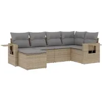 vidaXL Ensemble de salon de jardin 6 pièces avec coussins Beige Poly Rattan