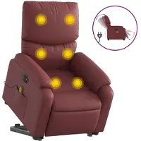 vidaXL Fauteuil de massage releveur électrique vin rouge similicuir