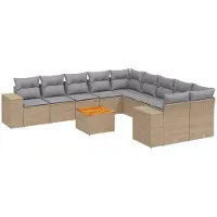 vidaXL Ensemble de salon de jardin 11 pièces avec coussins Beige Poly Rattan