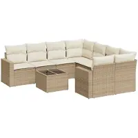 vidaXL Ensemble de salon de jardin 9 pièces avec coussins beige Poly rotin