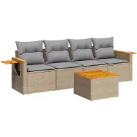 vidaXL Ensemble de salon de jardin 5 pièces avec coussins Beige Poly Rattan