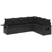 vidaXL Ensemble de salon de jardin 6 pièces avec coussins noir poly rotin