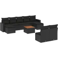vidaXL Ensemble de 10 canapés de jardin avec coussins noir poly rotin