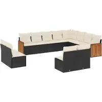 vidaXL Ensemble de 12 canapés de jardin avec coussins noir poly rotin