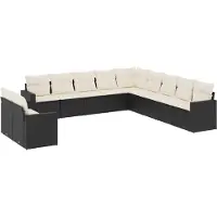 vidaXL Ensemble de salon de jardin 11 pièces avec coussins noir poly rotin