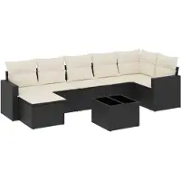 vidaXL Ensemble de jardin canapé 8 pièces avec coussins noir poly rotin