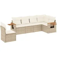vidaXL Ensemble de salon de jardin 6 pièces avec coussins Beige Poly Rattan