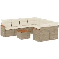 vidaXL Ensemble de salon de jardin 9 pièces avec coussins beige Poly rotin