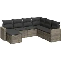 vidaXL Ensemble de salon de jardin 7 pièces avec coussins Gris Poly rotin