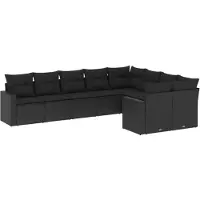 vidaXL Ensemble de salon de jardin 9 pièces avec coussins noir poly rotin